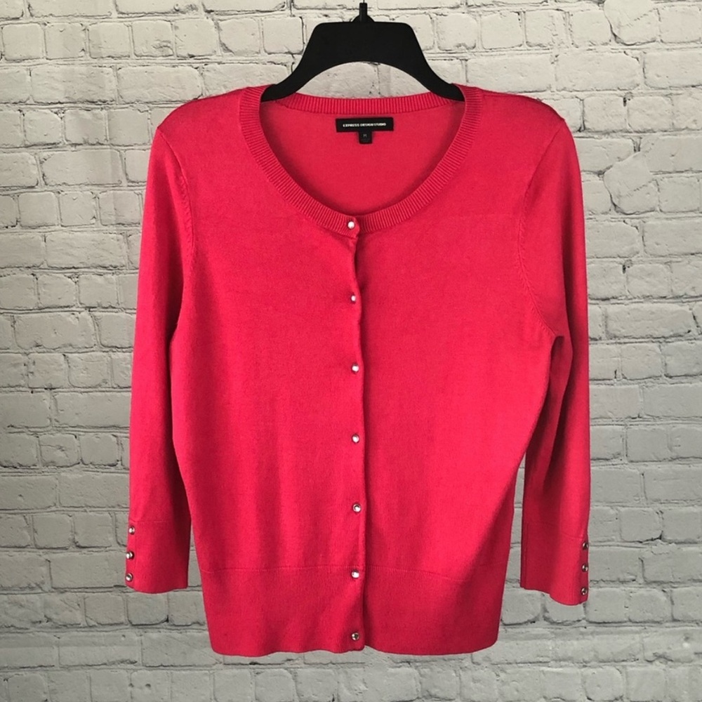 Express Pink Button Up Sweater Cardigan Top, Jewel Buttons, Size Medium